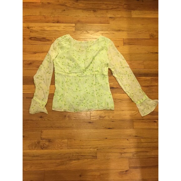 ANN TAYLOR FLORAL GREEN WOMEN'S BLOUSE SIZE Petite S SILK - Picture 5 of 5